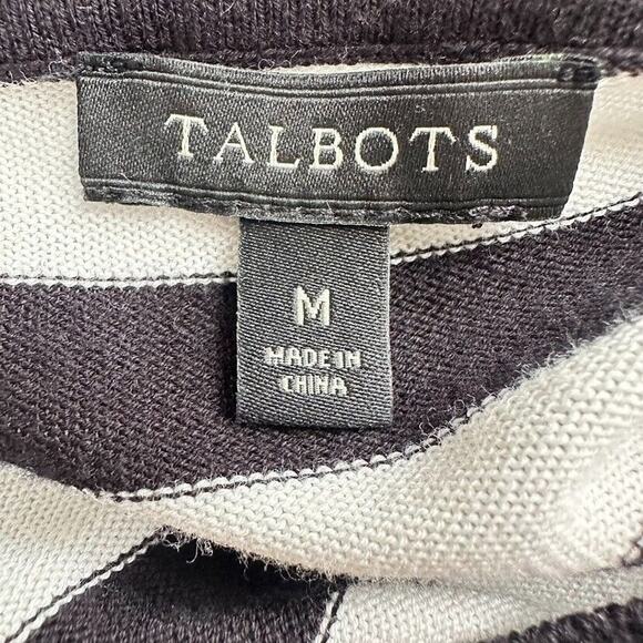 TALBOTS Womens Button Cardigan Sweater Beaded Black White Stripe Size Medium - Picture 5 of 7